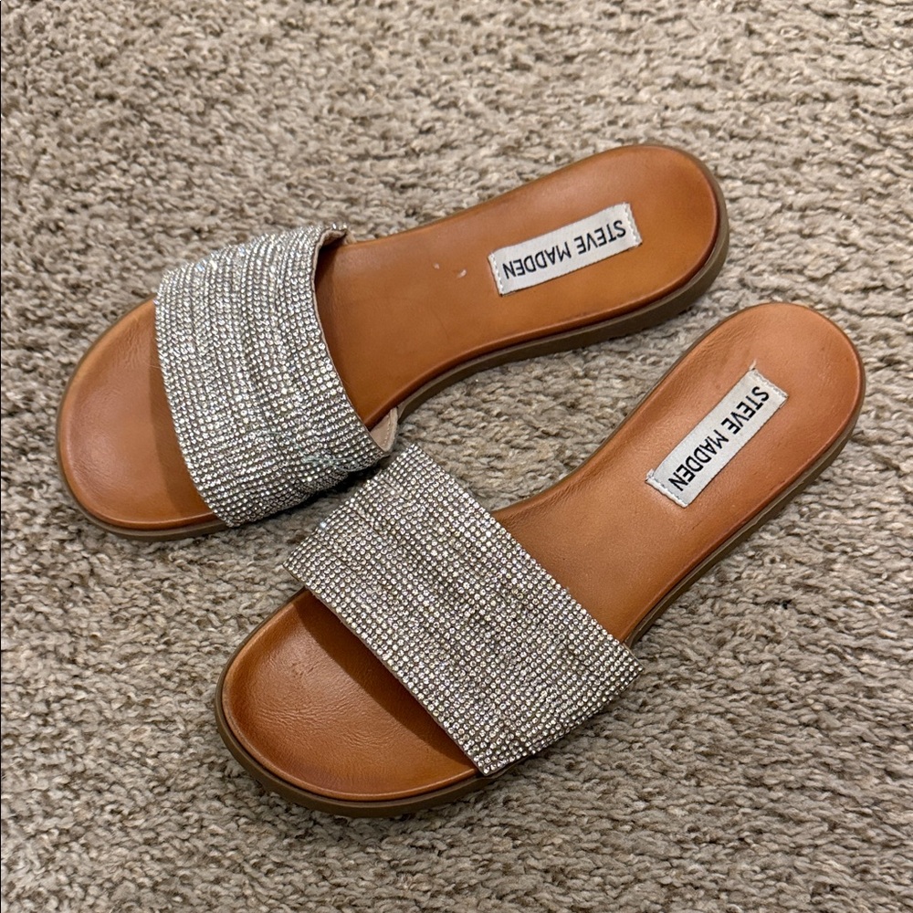 Steve Madden Glittering Silver Slide Sandals